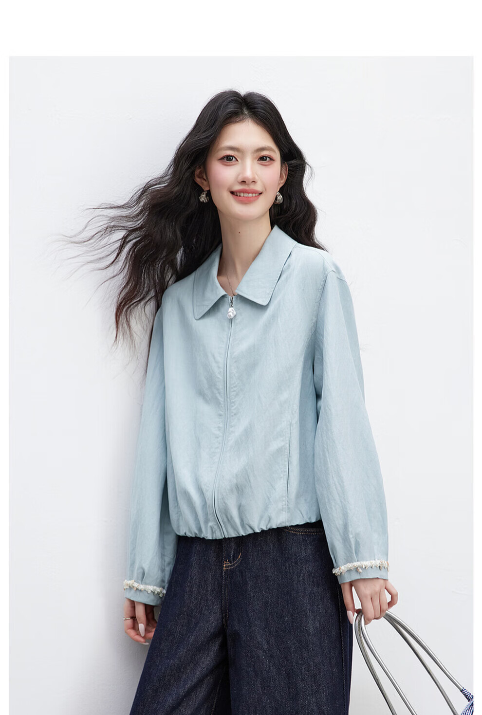 Vimly Baen Style Short Jacket for Women, Spring And Autumn New Arrival, Lyocell Fabric, Petite Versatile Lapel Coat, Water Blue, Size S 10